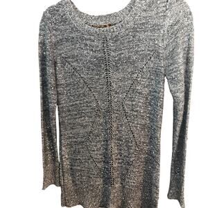 Beldini Sequin Knit Sweater Large Gray Metallic Sparkle Pullover Party Flawed L